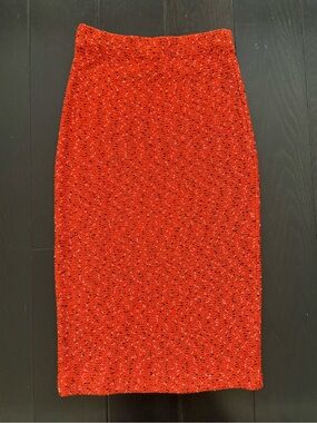 St. John Orange Tweed Pencil Skirt - Women
